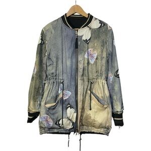 Reversible Butterfly Print Bomber Jacket